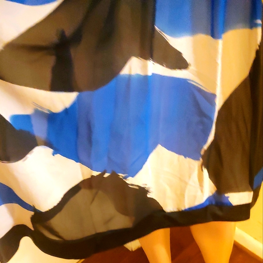 NEW SUE WONG 10 SILK CHIFFON BLUE BLACK WHITE V LOW CUT DRESS - Picture 3 of 9